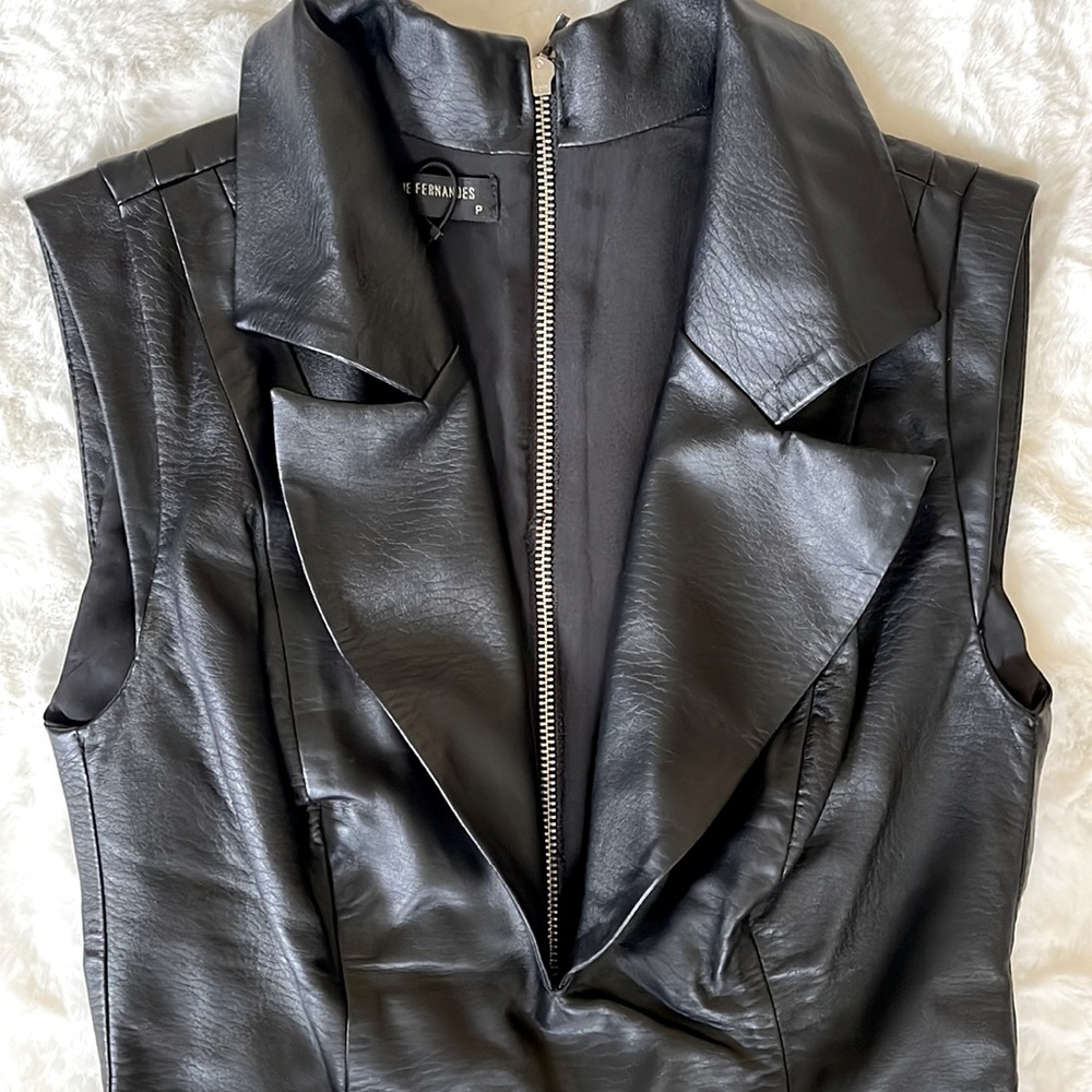 Sexy Black Leather dress, Size: S/4 , V open chest!